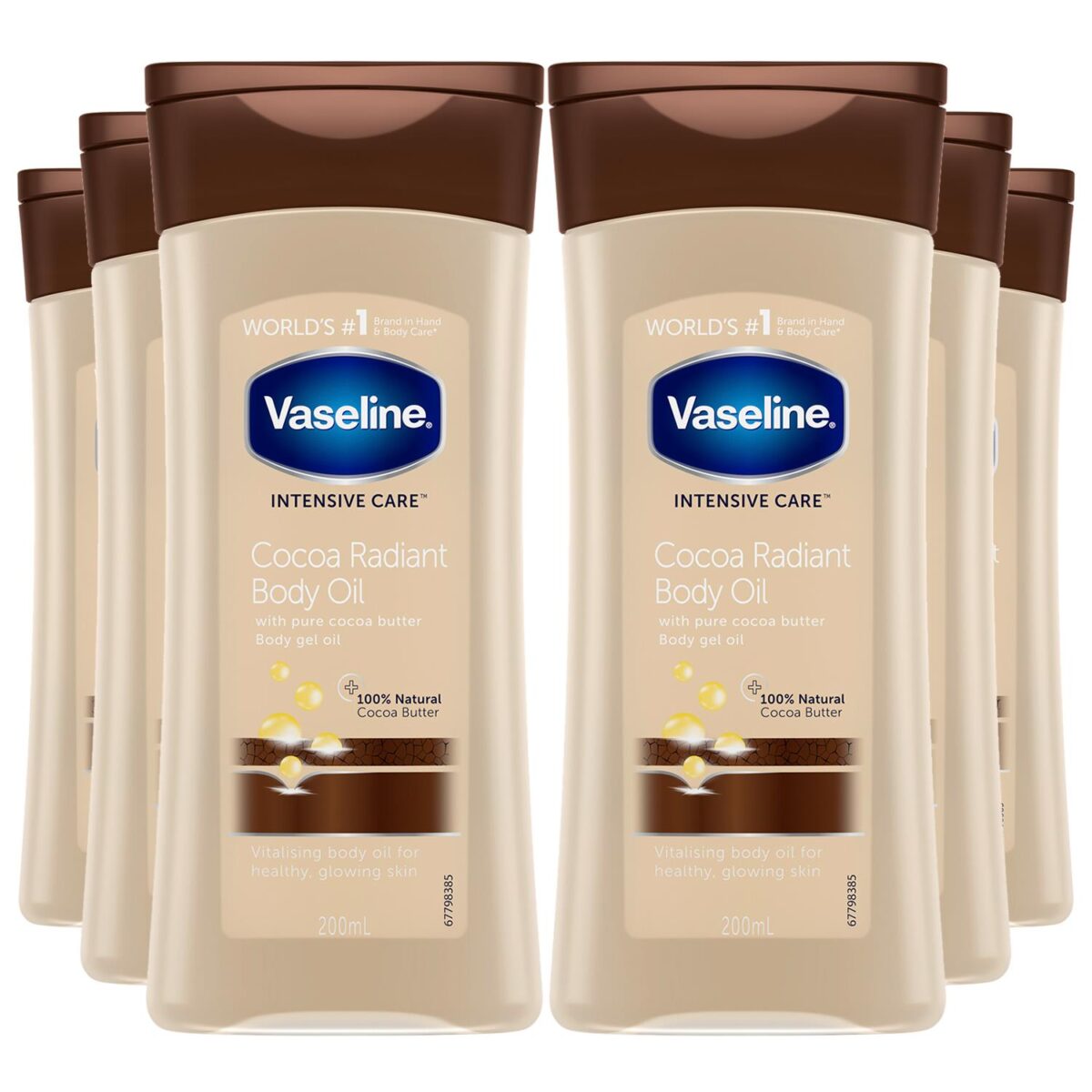 Vaseline Body Gel Oil Cocoa Radiant Butter 200ml, 6Pk - Brown - One Size