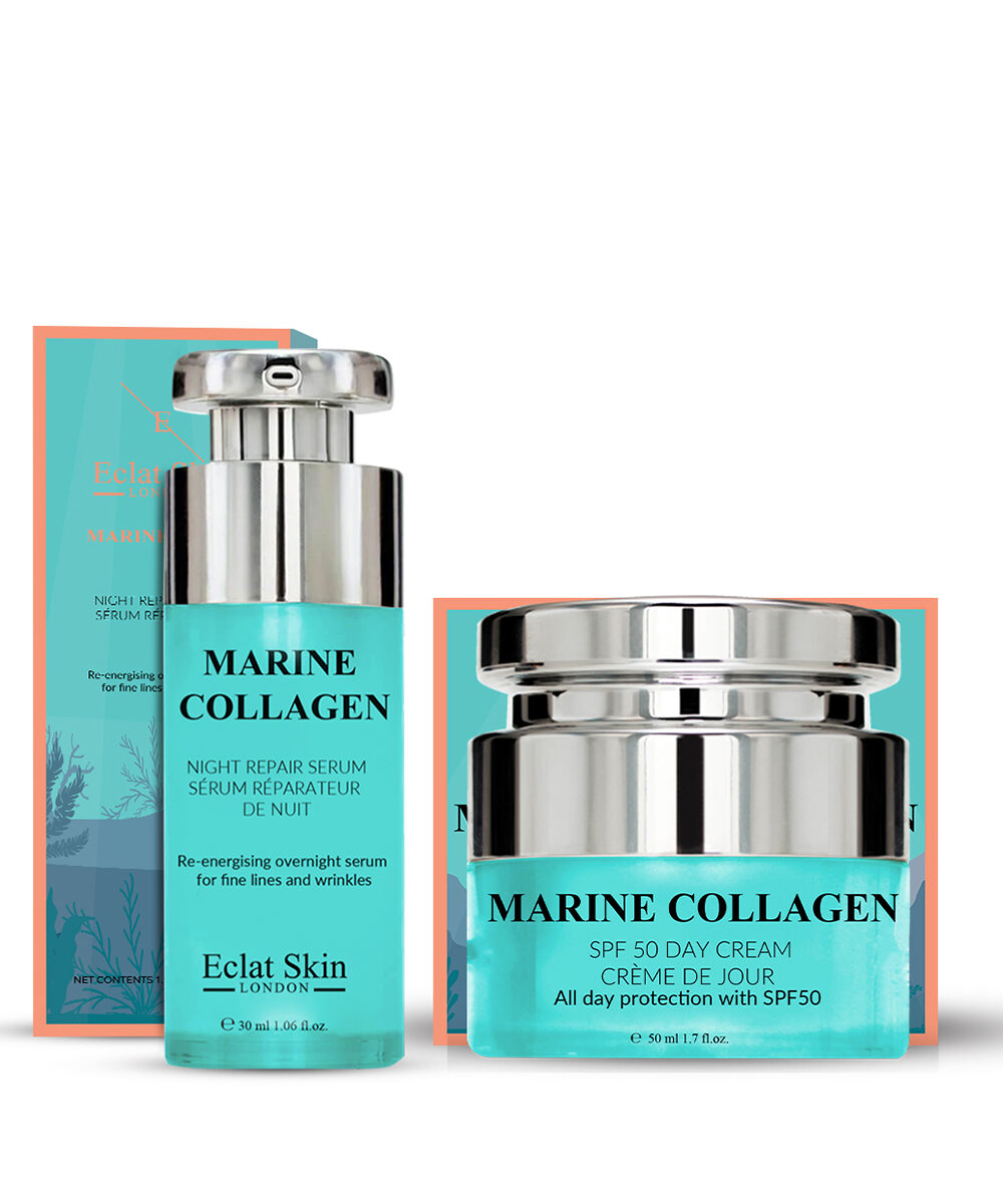 Eclat Skin London Unisex Marine Collagen SPF50 day cream 50ml + Night Repair serum 30ml - One Size