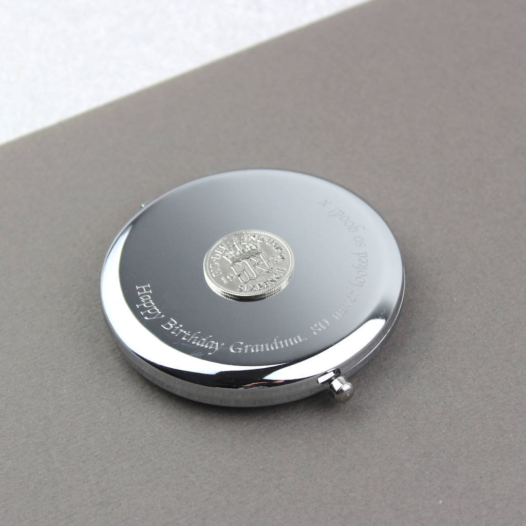 1965 60th Birthday Sixpence Compact Mirror, Silver