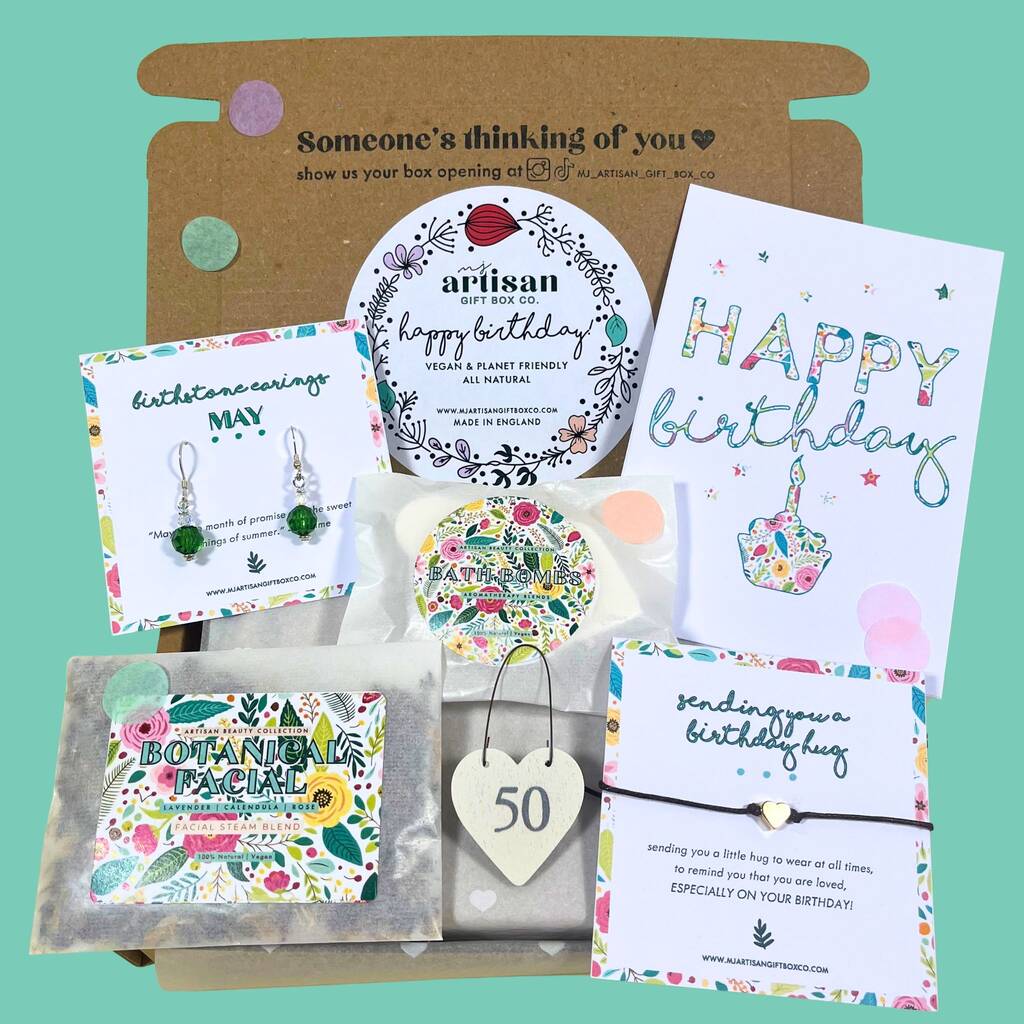 50th Birthday Letterbox Gift May Birthstone, Green