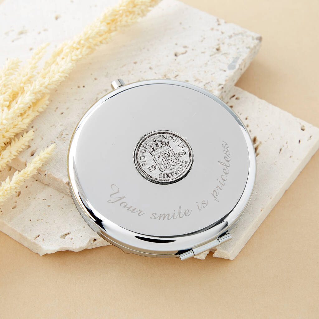 80th Birthday 1945 Sixpence Coin Compact Mirror, Silver