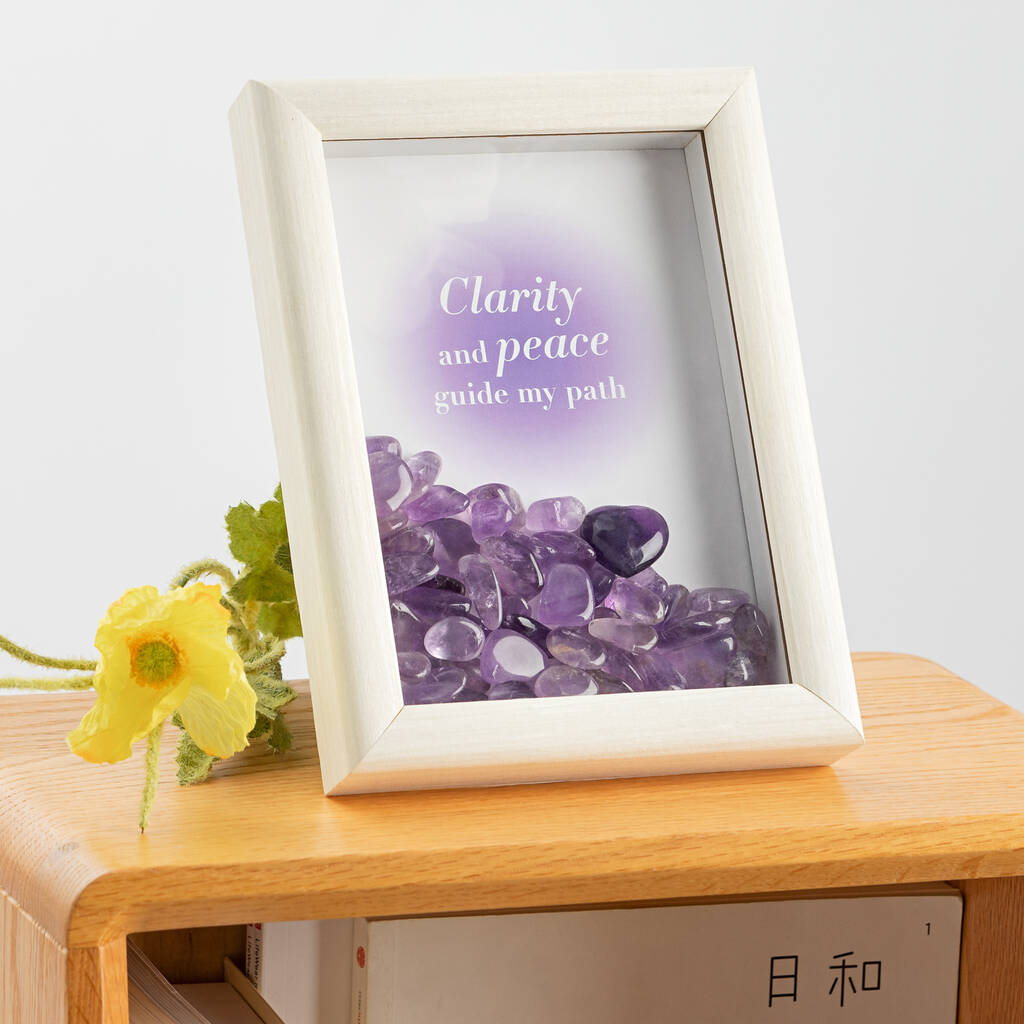 Amethyst Crystal Gift Framed Wall Art Chakra Décor, Purple