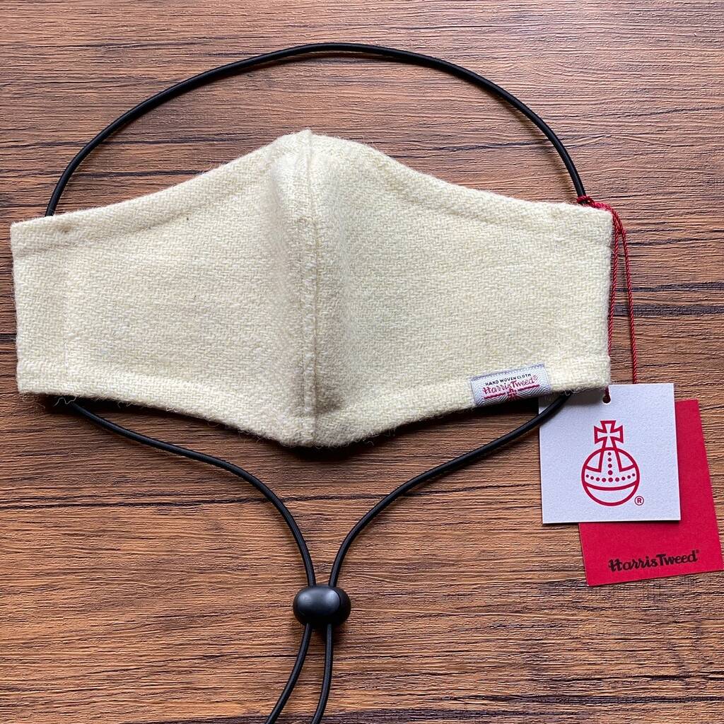 Ancient White Lemon Herringbone Harris Tweed® Face Mask, Natural