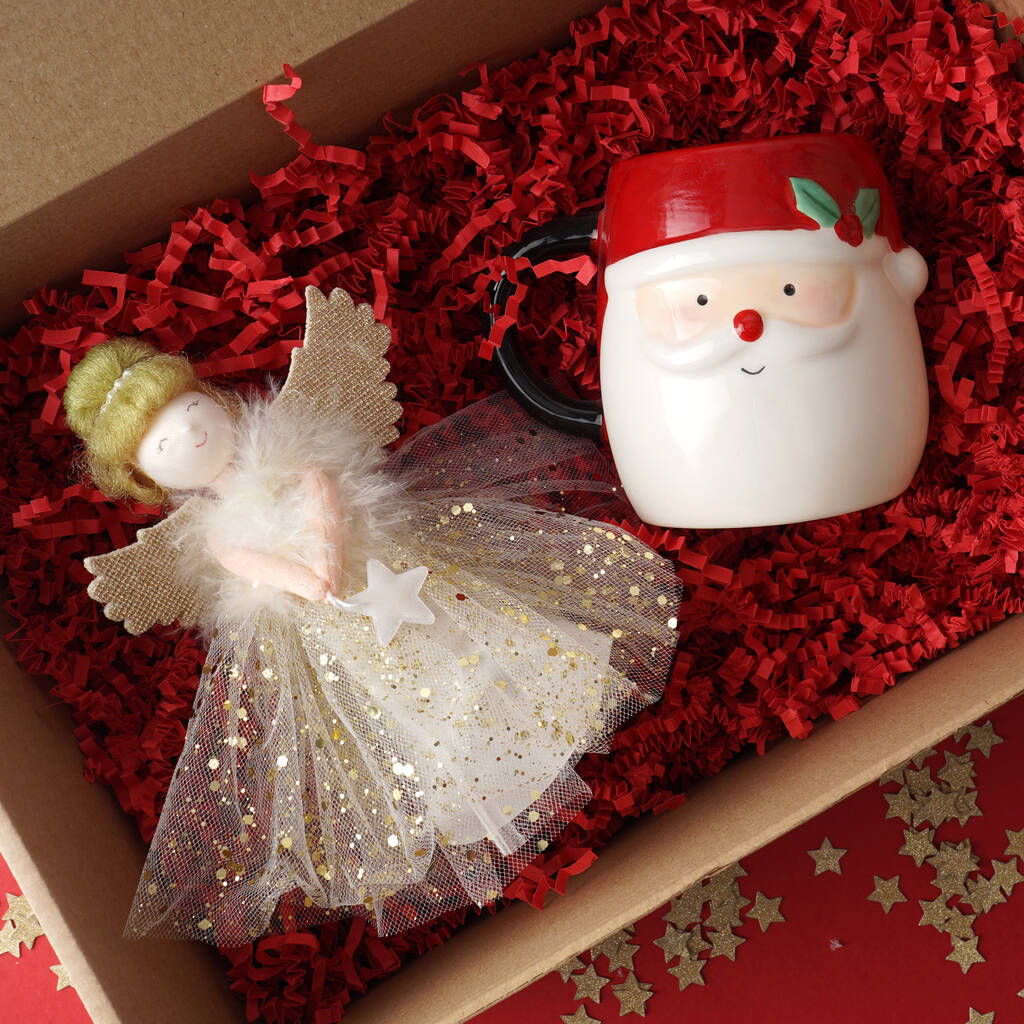 Angel Light Up Tree Topper And Santa Snack Mug Gift Box