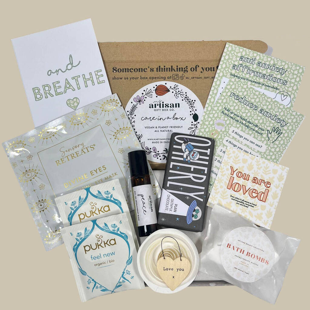Anti Stress Anxiety Gift Care Package Natural - Vegan, Brown/Cream/White