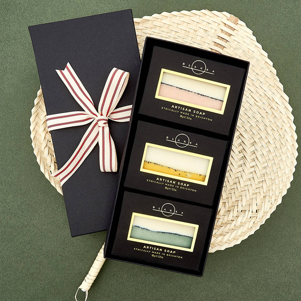 Artisan Soap Gift Box: Three Bars Of Your Choice, Black