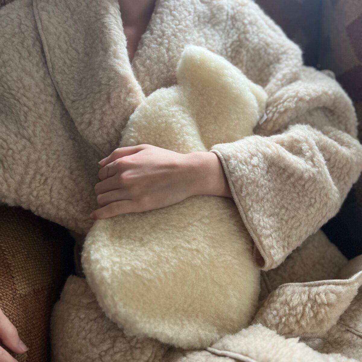Wool Fleece Hot Water Bottle, Beige