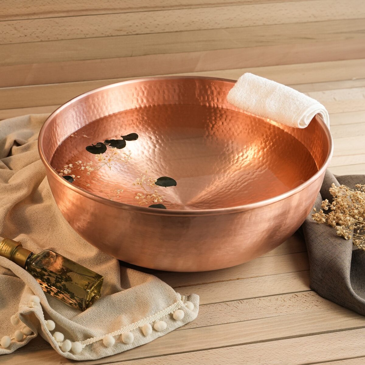 Solid Matte Copper Foot Warming Soak Spa Bowl, 400 Mm Diameter