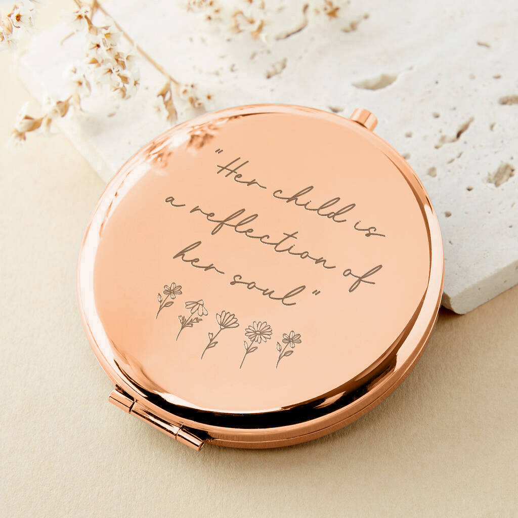 'Her child is a reflection of her soul' Rose Gold Compact Mirror, Gold