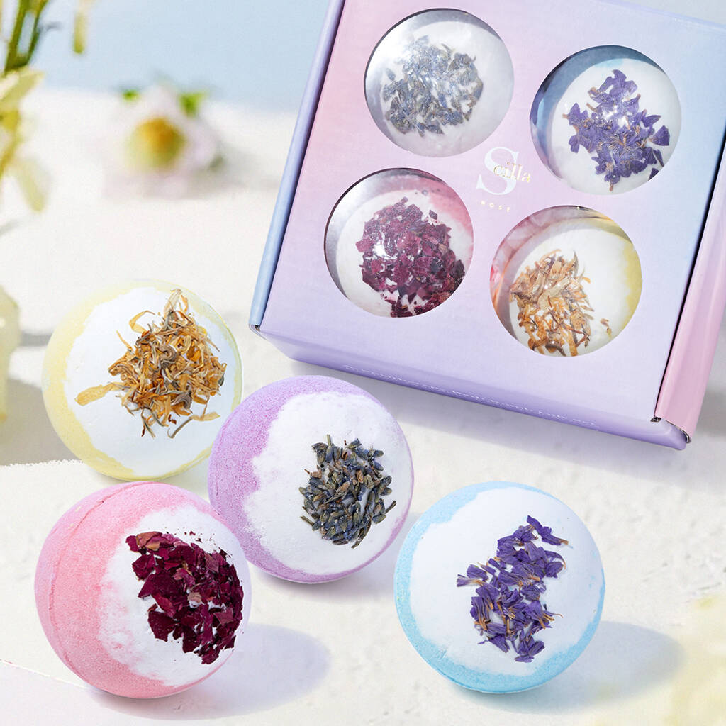 Aromatherapy Bath Bomb Gift Set For Her, Blue/Pink/Purple/Yellow
