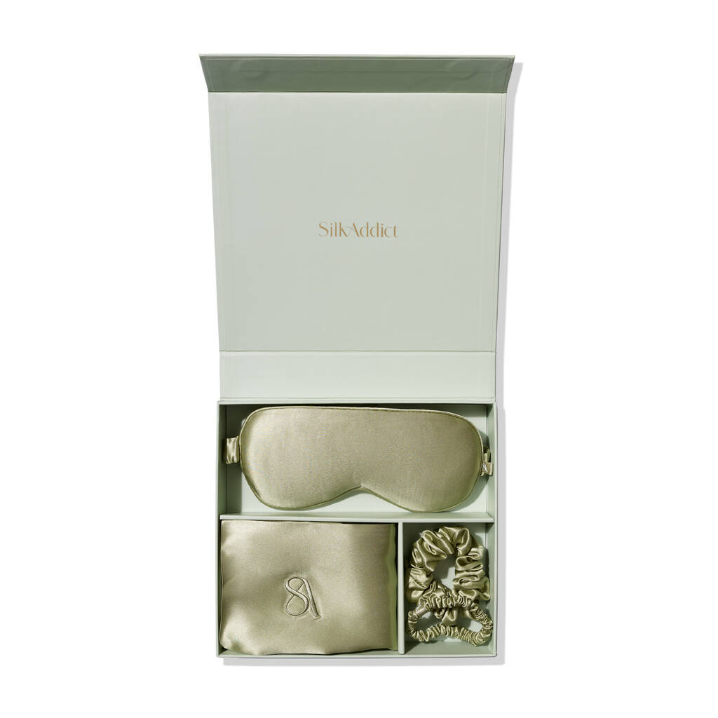 Silk Addict 100% Mulberry Silk Olive Green Gift Set, Green