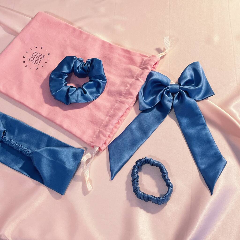 Silk Style Set Silk Hair Bow, Headband, Scrunchie And Hair Elastic Set Choose From 22 Silk Shades
