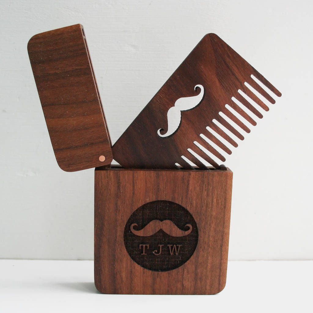 Solid Walnut And Copper Beard Moustache Comb And Box, Brown