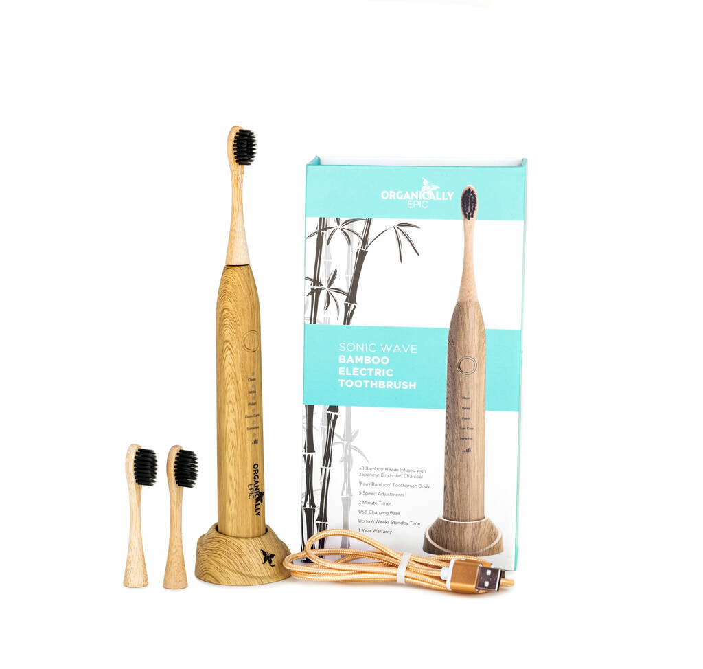 Sonic Wave Electric Bamboo Toothbrush, Brown