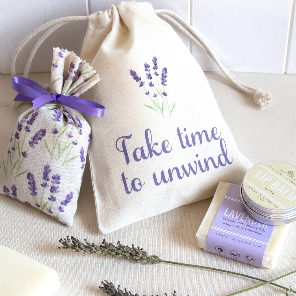 'Take Time To Unwind' Pamper Gift Bag, Natural/Purple