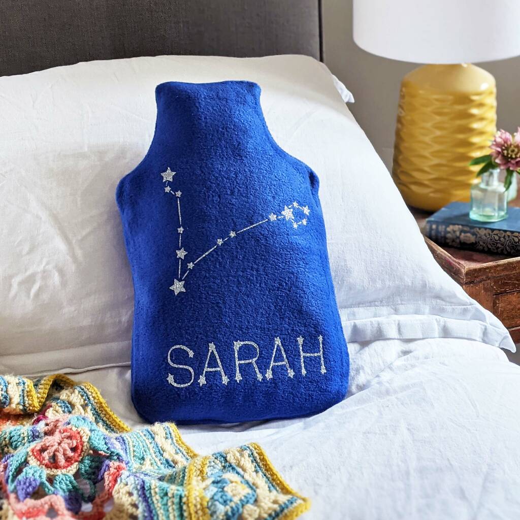 Star Sign Personalised Hot Water Bottle Cover, Blue