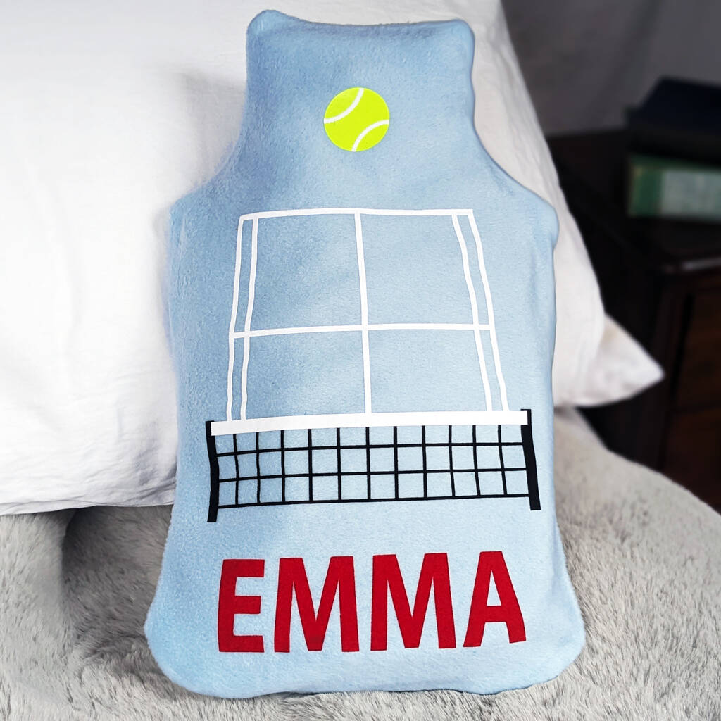 Tennis Fleece Personalised Hot Water Bottle Cover, Blue