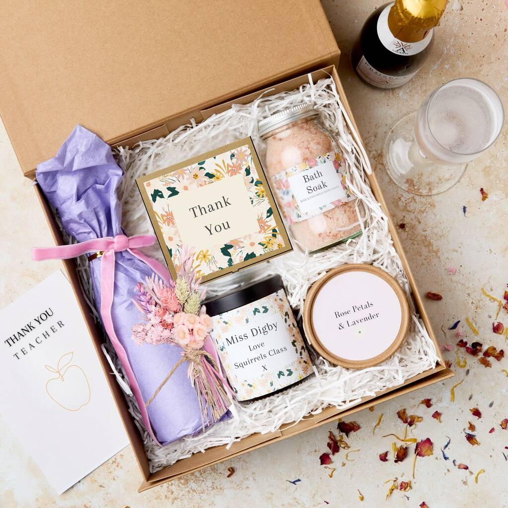 Thank You Teacher Luxury Hamper With Prosecco And Personalised Candle