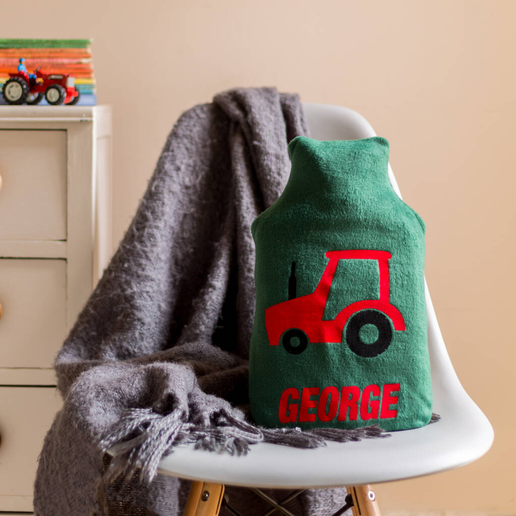 Tractor Personalised Hot Water Bottle Cover, Green