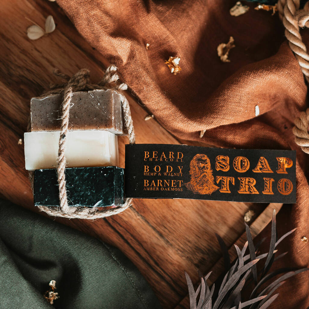 Trio Of Artisan Soaps For Him, Black/Brown/Cream