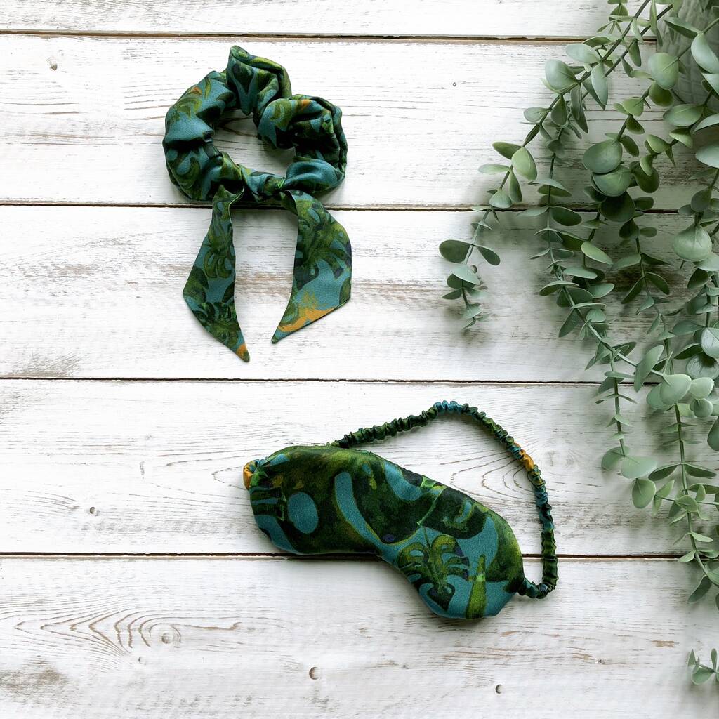 Tropical Silk Eye Mask And Bow Scrunchie Gift Set