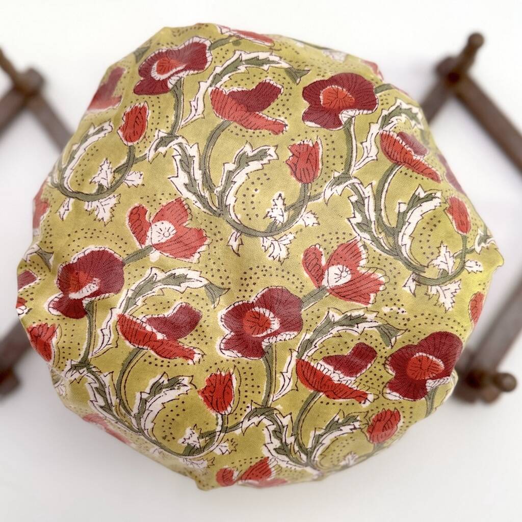 Waterproof Shower Cap In Poppies Print, Yellow