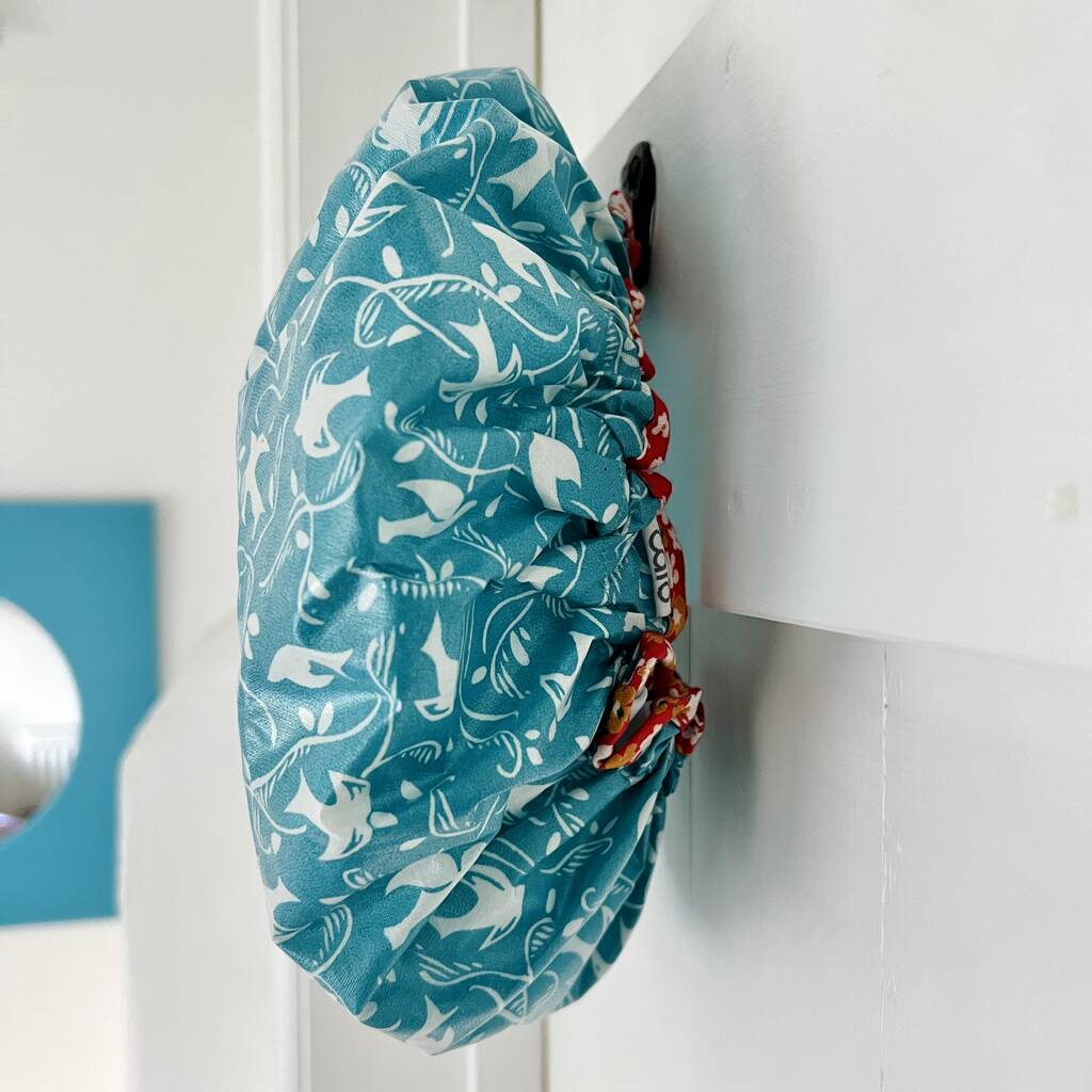 Waterproof Shower Cap In Teal Swallows, Green