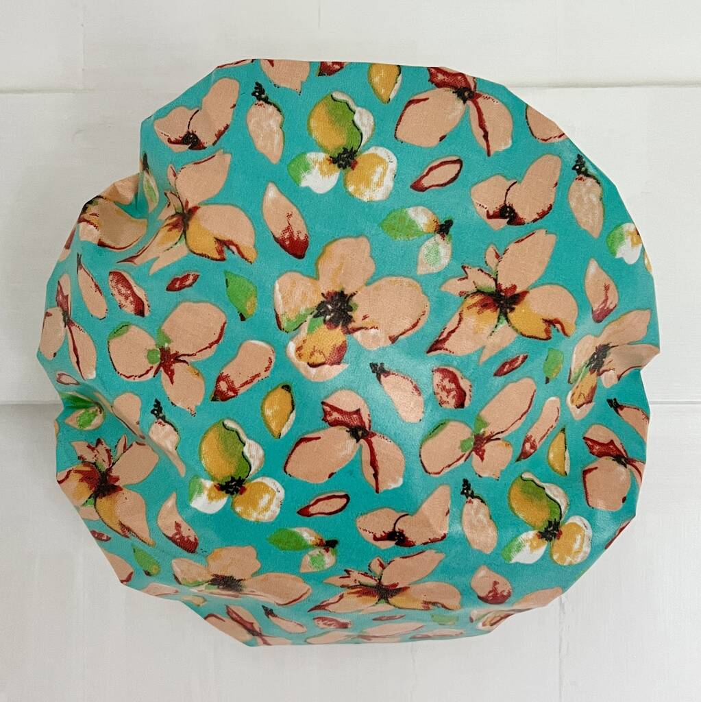 Waterproof Shower Cap In Turquoise Magnolia, Turquoise