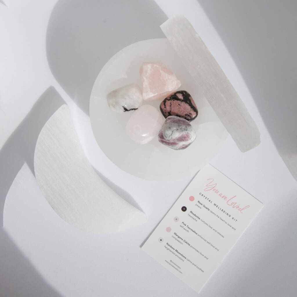 You Are Loved Crystal Gift Set For Love In Selenite Bowl, Pink