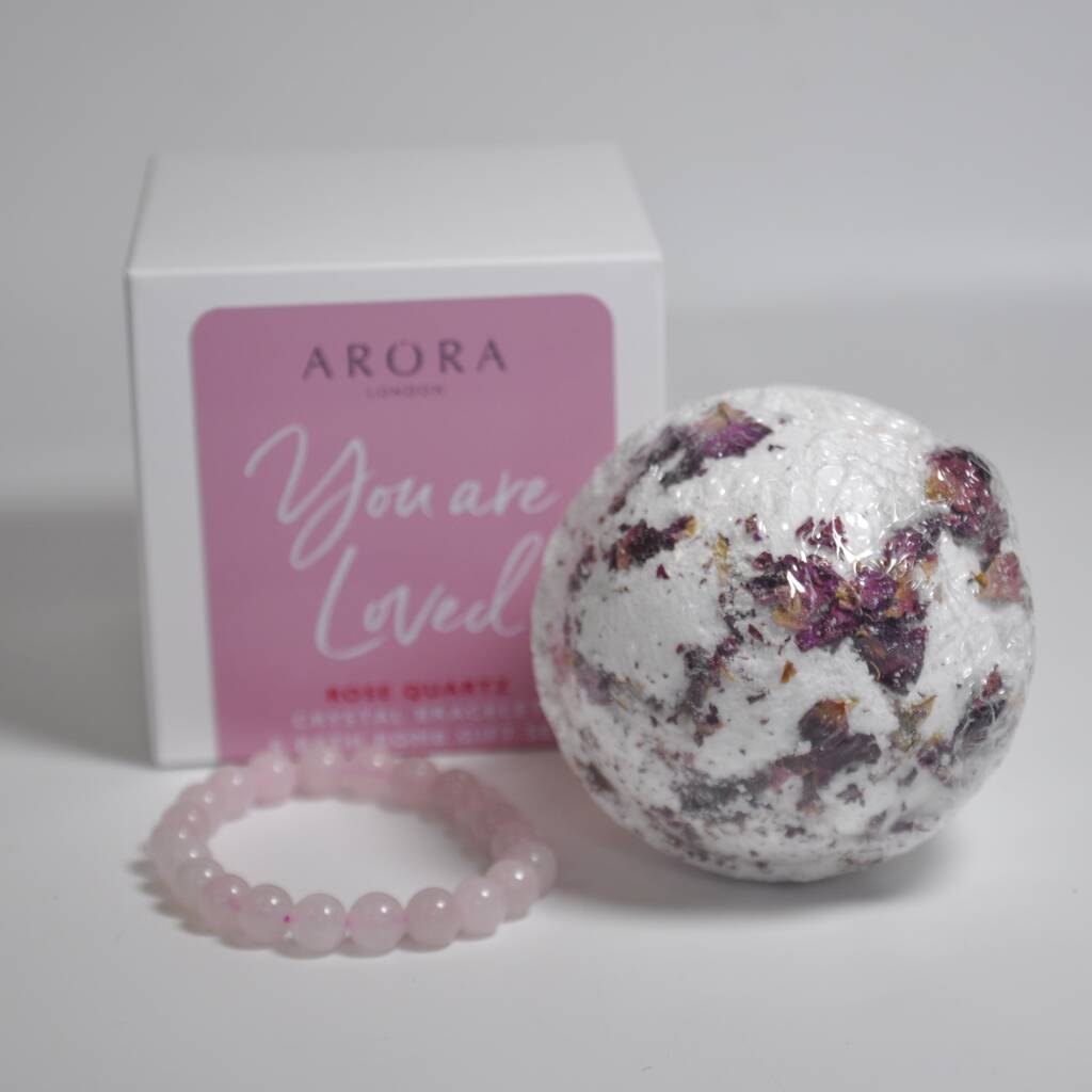 You Are Loved Rose Quartz Bath Bomb And Bracelet Gift