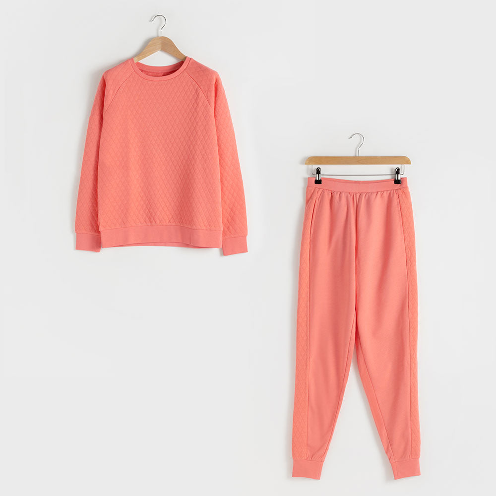 Quilted Long Sleeve Jogger Leg Lounge Set - Large