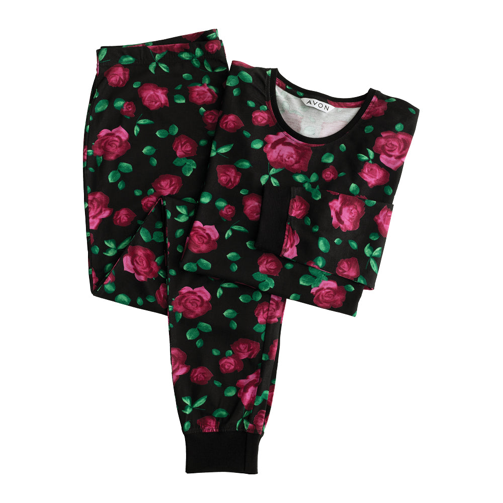 Rose Print Long Sleeve Jogger PJs - Extra Large (20-22)
