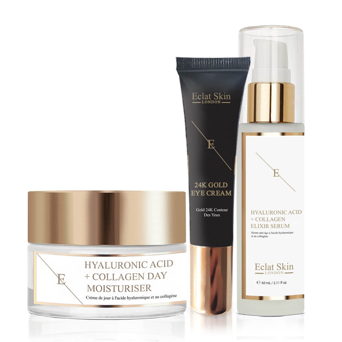 Eclat Skin London Womens Hyaluronic Acid & Collagen Day Cream + & Serum + Under Eye 24K Gold - One Size