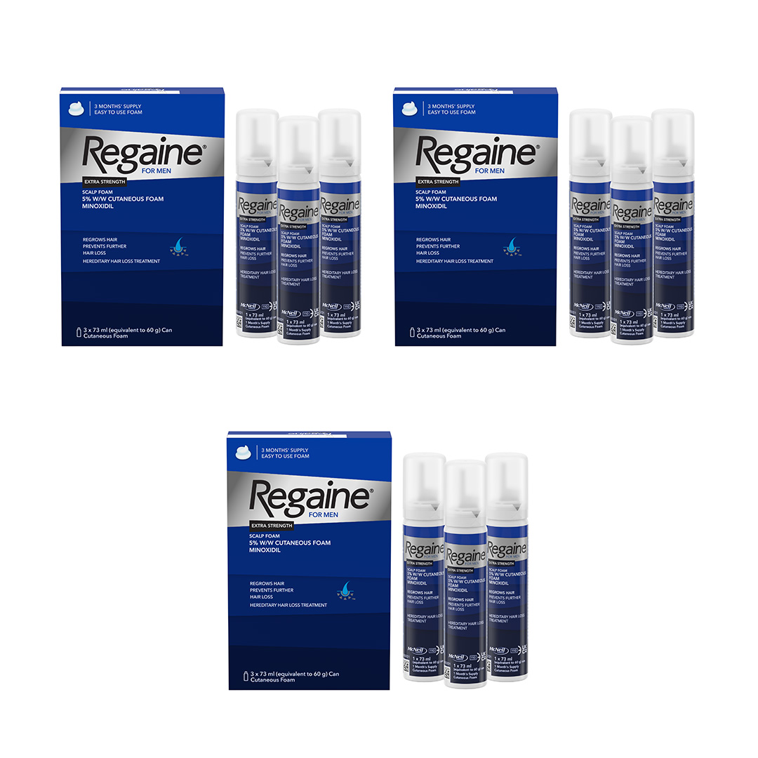 Regaine 5% Extra Strength Hair Regrowth Foam For Men - 3 Month Supply 3x73ml Bottle