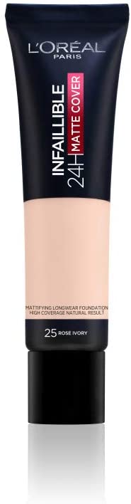 L'Oreal Paris Womens 3 x New Infallible 24H Matte Cover Foundation 30ml - 25 Rose Ivory - One Size