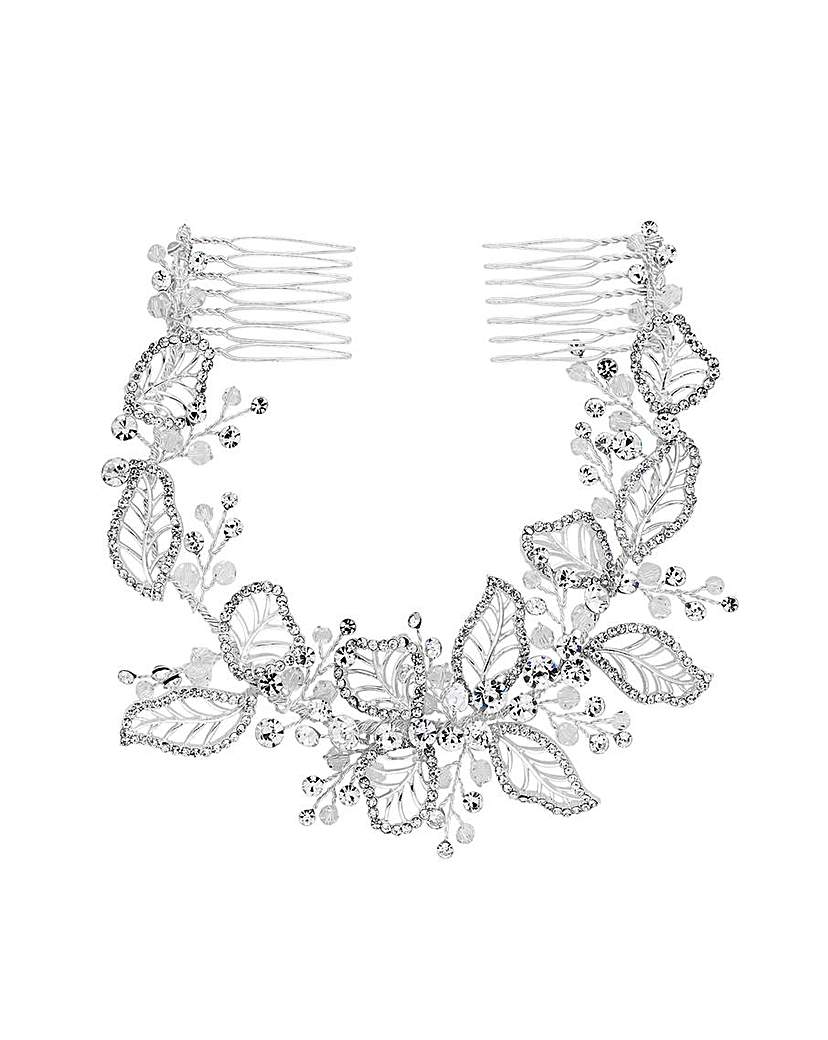 Jon Richard Pave Leaf Double Hair Comb Silver - Jon Richard